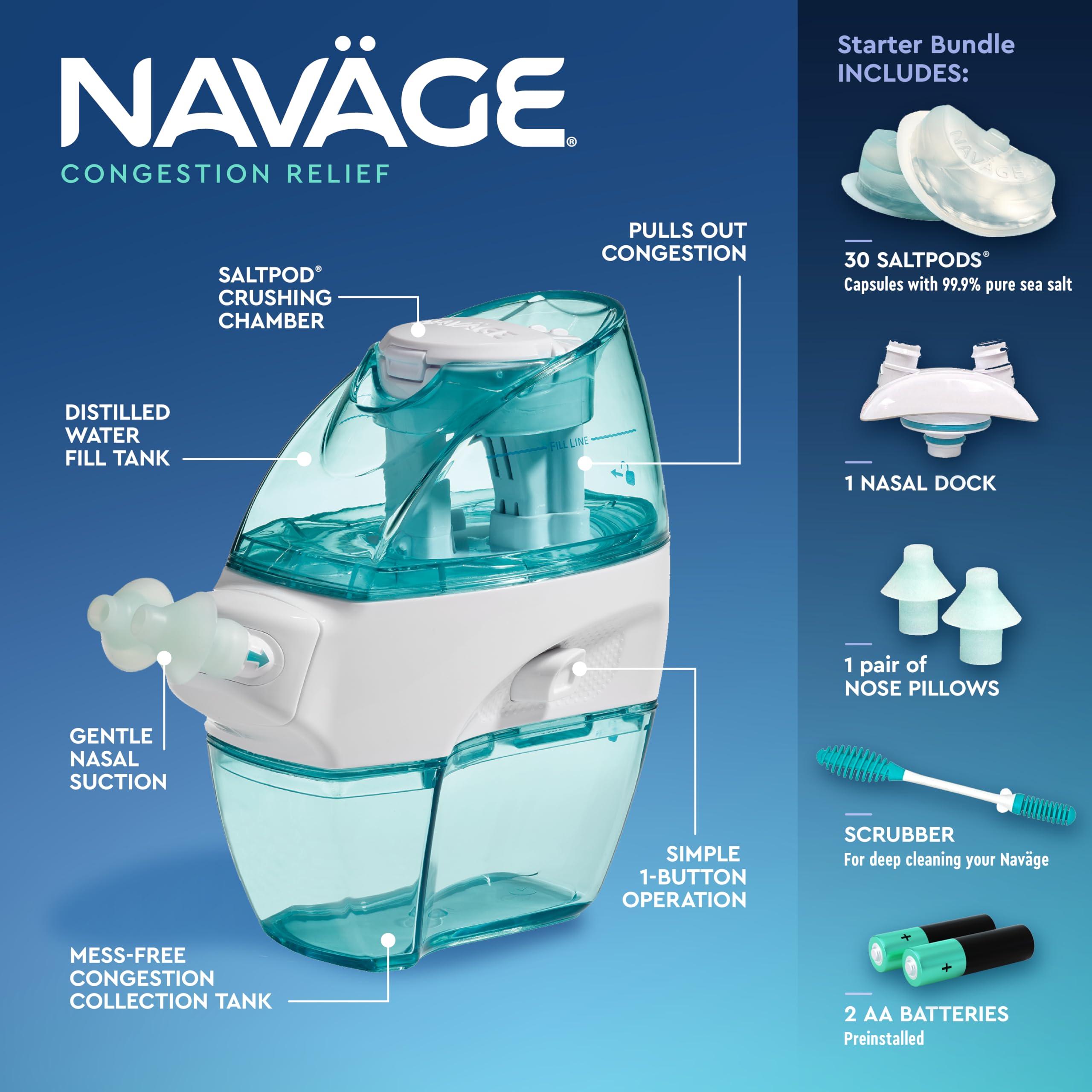 Navage Navage Starter Bundle - Navage Nasal Irrigation System - Saline Nasal Rinse Kit with 1 Navage Nose Cleaner, 30 SaltPods and Teal Travel Case