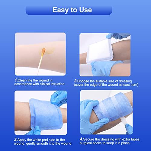 Niceful Niceful 10 Packs Ultra Soft Super Absorbent Wound Dressing 4\"x4\", 10 Packs Silicone Foam Dressing 5\"x5\", Highly Absorbent Wound Dresing Large Wound Bandages for Bedsore uler