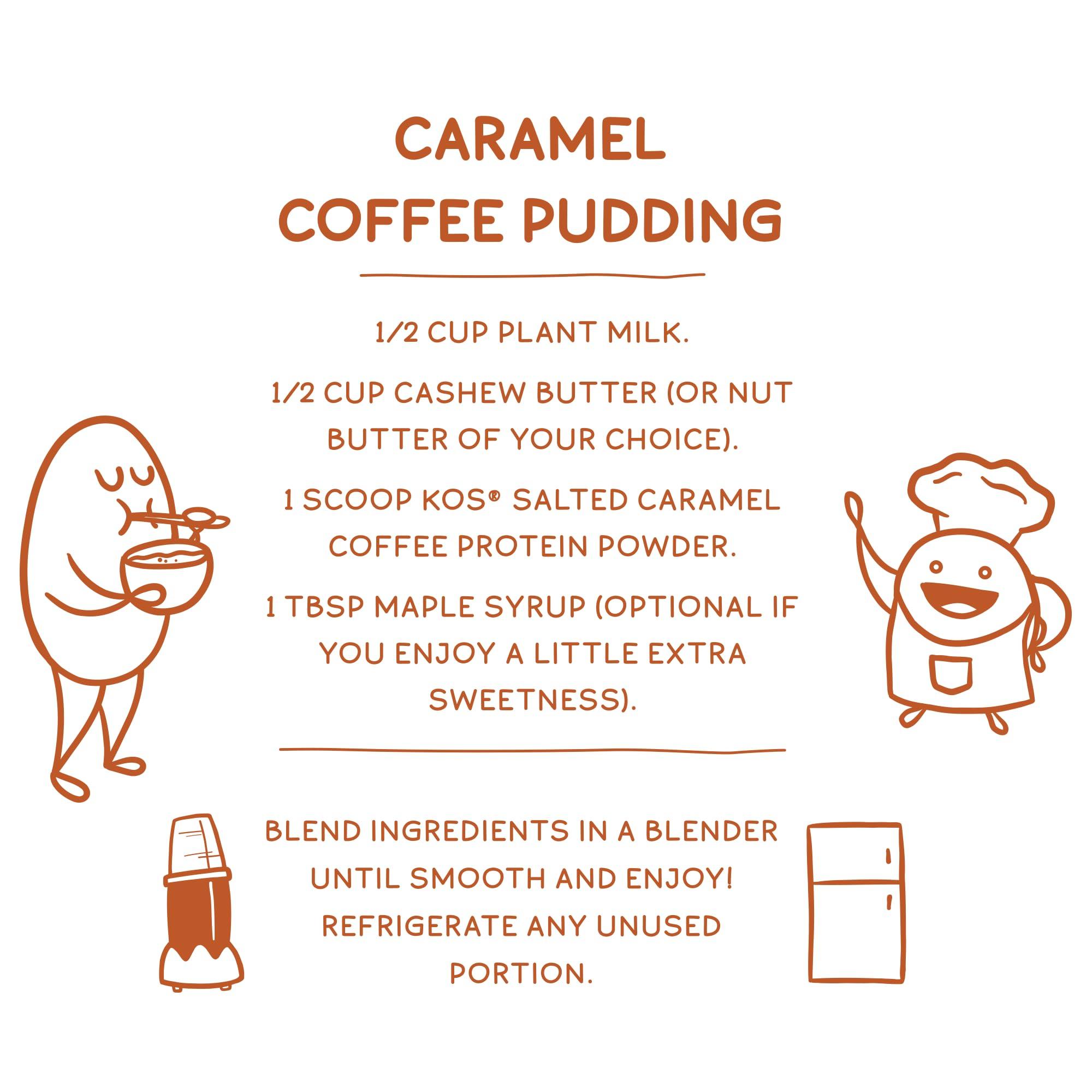 KOS KOS Organic Vegan Protein Powder with 50mg Caffeine, Salted Caramel Coffee - Pea Protein Blend, Plant Based Superfood Rich in Vitamins & Minerals - Meal Replacement for Women & Men, 28 Servings