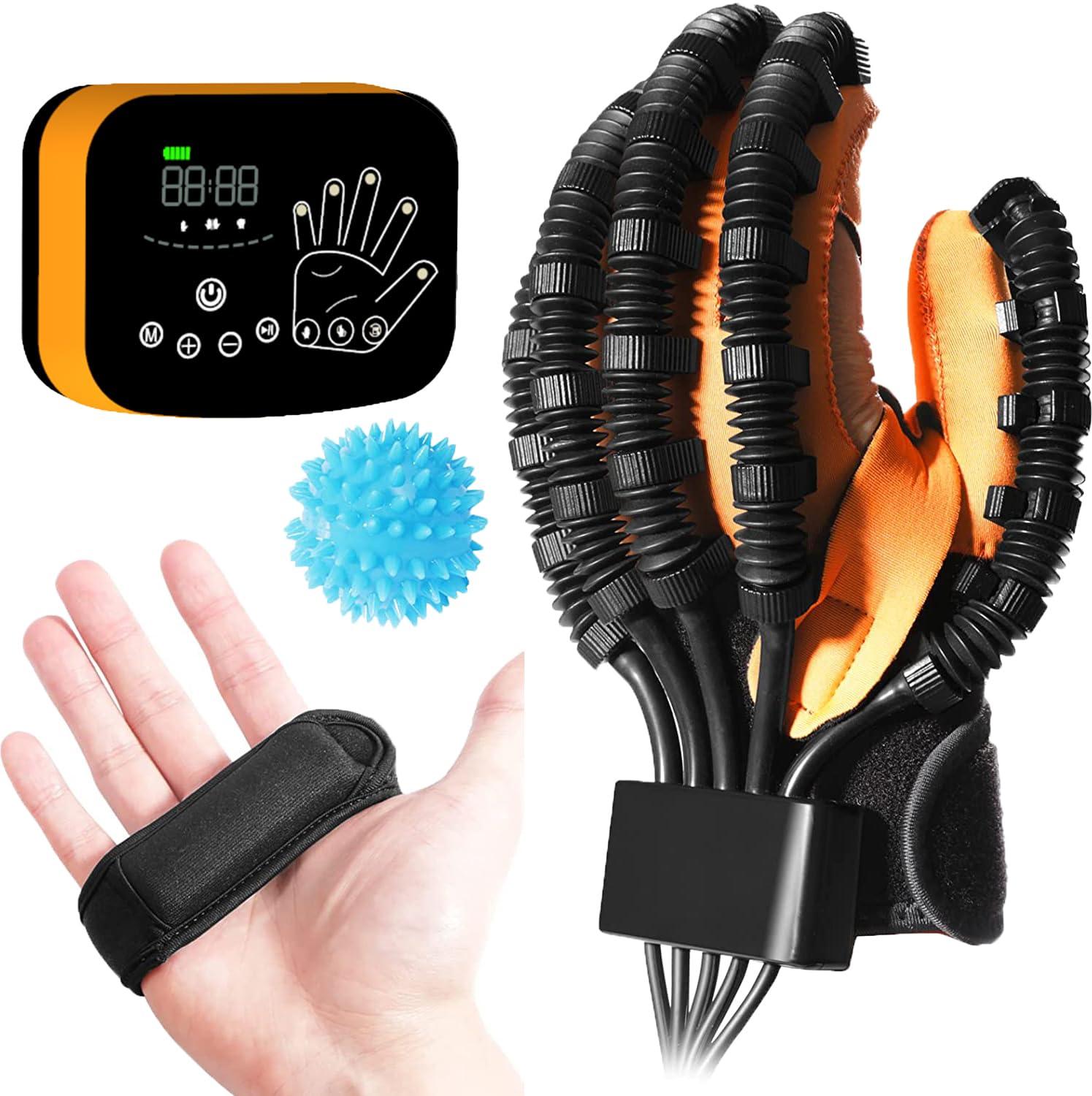 TRWNSO Rehabilitation Robot Gloves Upgrade Hemiplegia Hand Stroke Recovery Equipment with USB Chargeable and Strength Adjustment,Finger Hand Exercise Recovery Equipment (Left Hand M)
