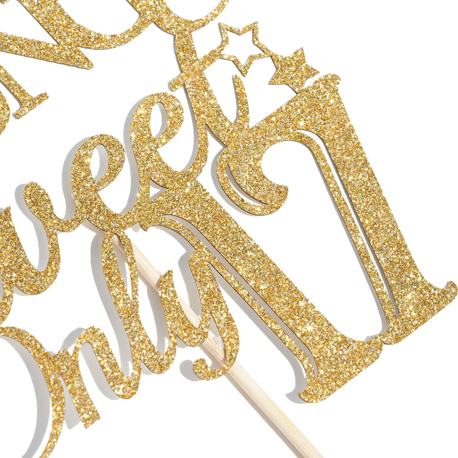 Calarjeta Young & Sweet Only 17 Cake Topper - Happy 17th Birthday Cake Topper - Hello 17, 17th Birthday/Anniversary Party Decorations Gold Glitter