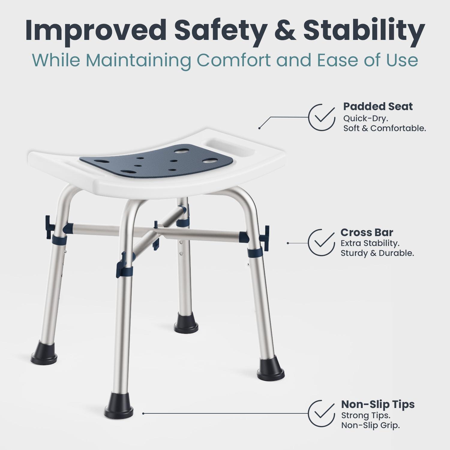 PELEGON Shower Stool - Shower Chair for Inside Shower (350 lb) - Adjustable Height Shower Stool - Shower Seats for Adults, Bath Stools for Shower, Shower Chair, Shower Stools for Adults Sitting - Dark Blue