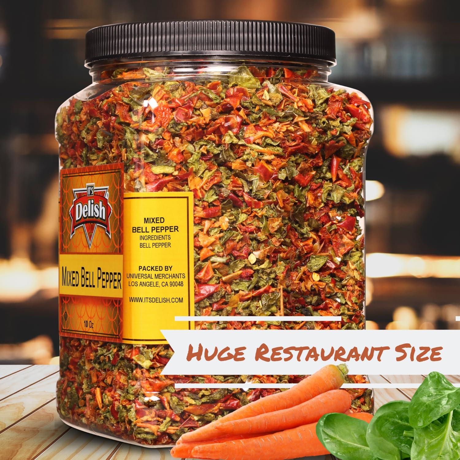 It's Delish Dehydrated Dried Red and Green Bell Peppers Mix by It's Delish, Jumbo Reusable Container 16 Oz (1 lb) | Bulk Mixed Bell Pepper Flakes Chopped & Dried Vegetable Spice Seasoning | Vegan, Kosher
