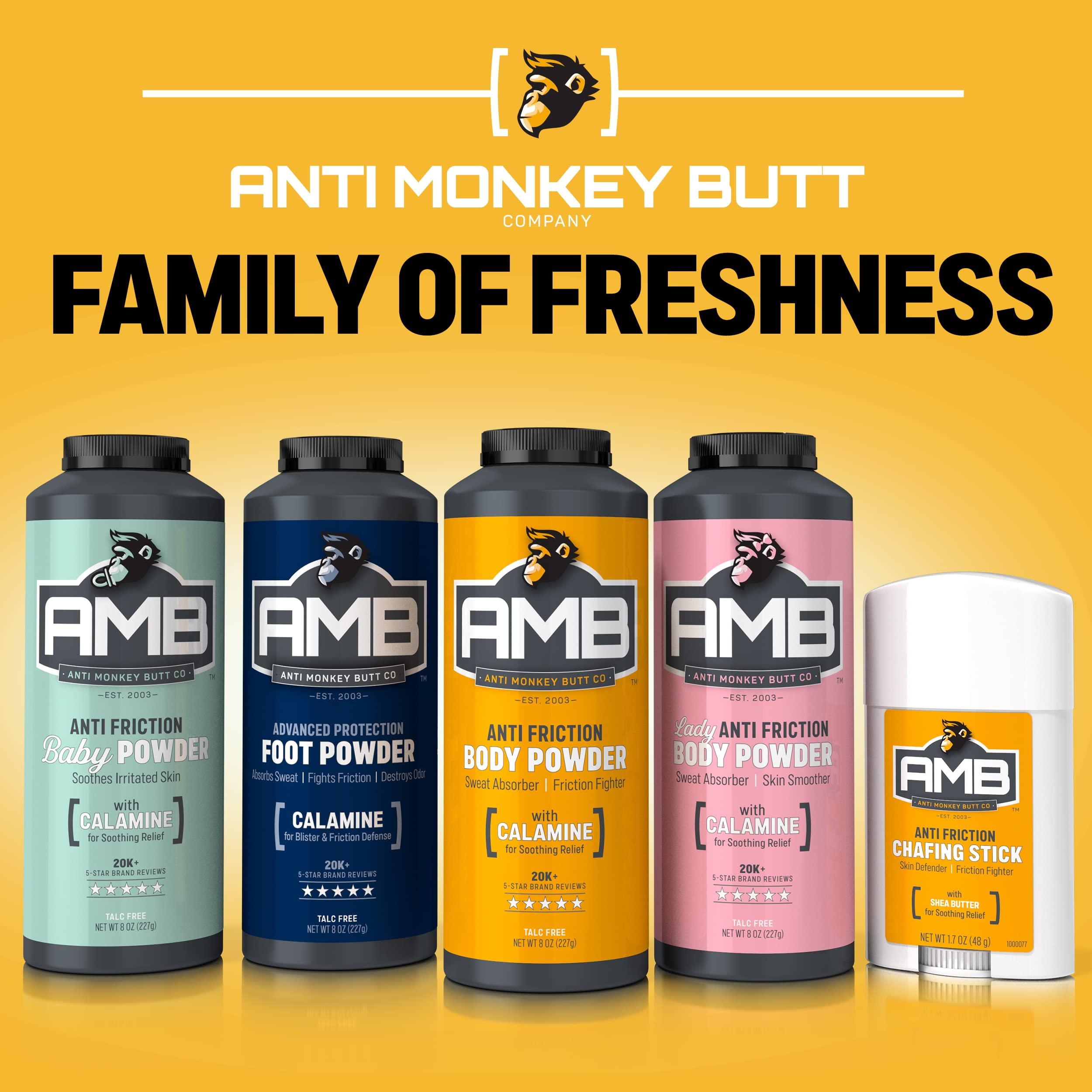 Anti Monkey Butt Anti Monkey Butt Body Powder for Women and Men Anti Chafing and Anti Itch Foot Powder with Calamine, Absorbs Sweat and Fights Friction, Talc Free Hypoallergenic Formula, 8 oz