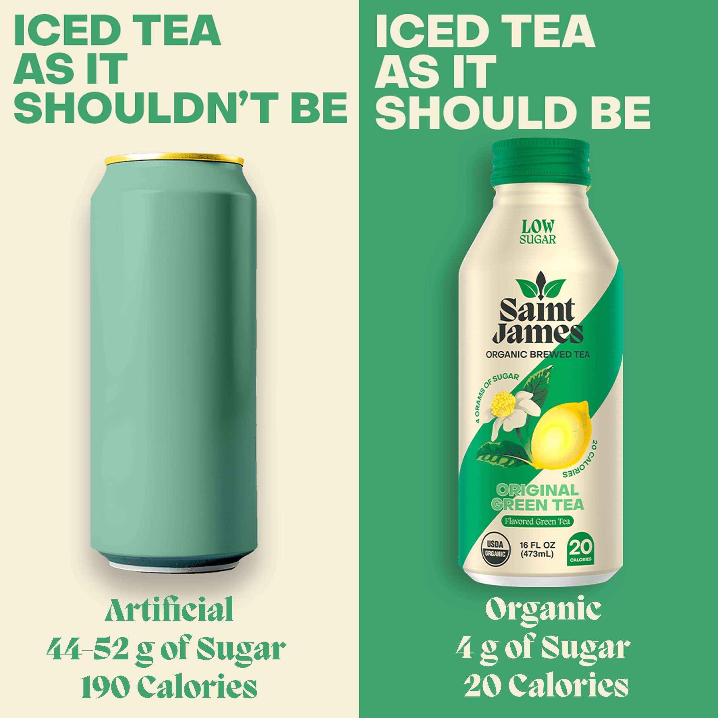 Saint James Iced Tea Saint James Iced Tea - Organic Green Tea - Non GMO, Gluten Free, Low Calorie & Low Sugar - Original Green Tea, 12 Pack (16.9 fl oz each)