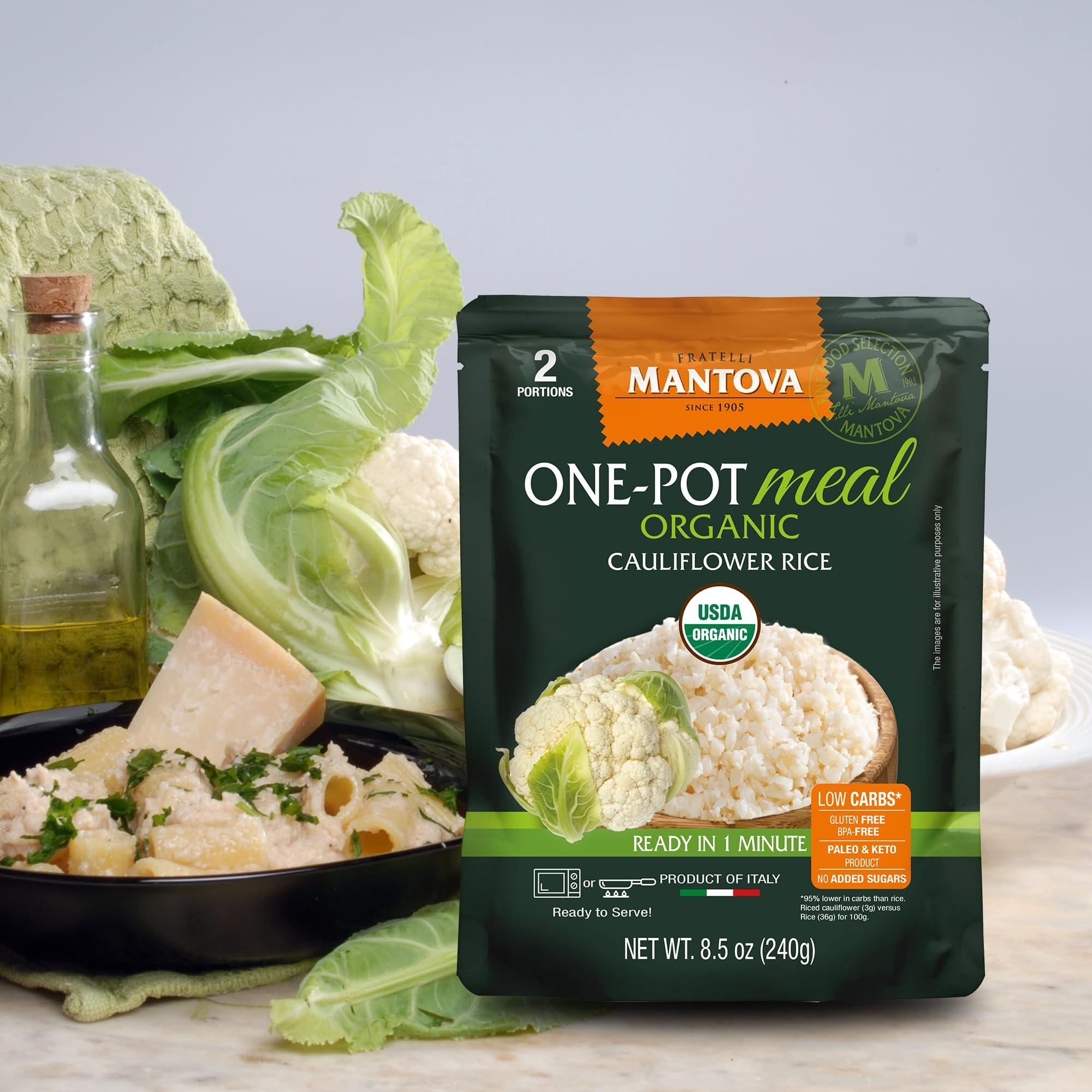 Mantova Mantova Organic Cauliflower Rice, 8.5 oz. (Pack of 6), Product of Italy, One-Pot Meal, Ready-in-Minutes Cauliflower Rice, All-Natural, Healthy Rice Alternative, Ideal for Soups, Stews, Side Dishes, Salads, Rice Bowls, Breakfast Bowls and More, Gluten