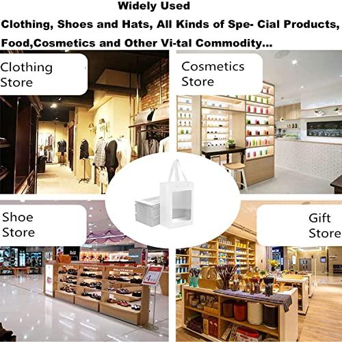 BallHull 12 Pcs White Kraft Paper Gift Bags with Transparent Window, 9.84\"x7.0\"x5.12\" Kraft Shopping Bags with Handles for Present, Festivals Party