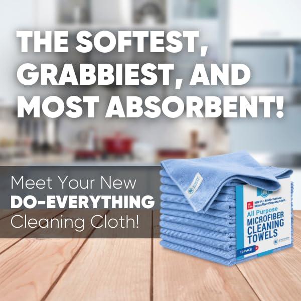 Microfiber Wholesale MW Pro Multi-Surface Microfiber Towel – 12 Pack | Premium Cleaning Cloth | Clean, Buff, Dust, Polish, Absorb | Large 16"x16" (Blue)