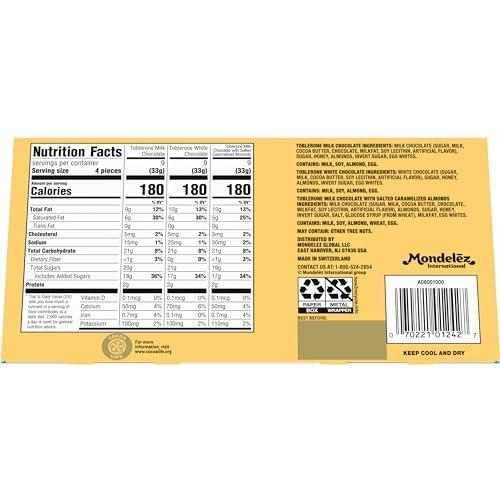 Toblerone Toblerone Chocolate Gift Box (Milk Chocolate, White Chocolate, & Milk Chocolate with Salted Caramelized Almonds Chocolate Bars), Valentines Day Chocolate Candy, 9 - 3.52 oz Bars