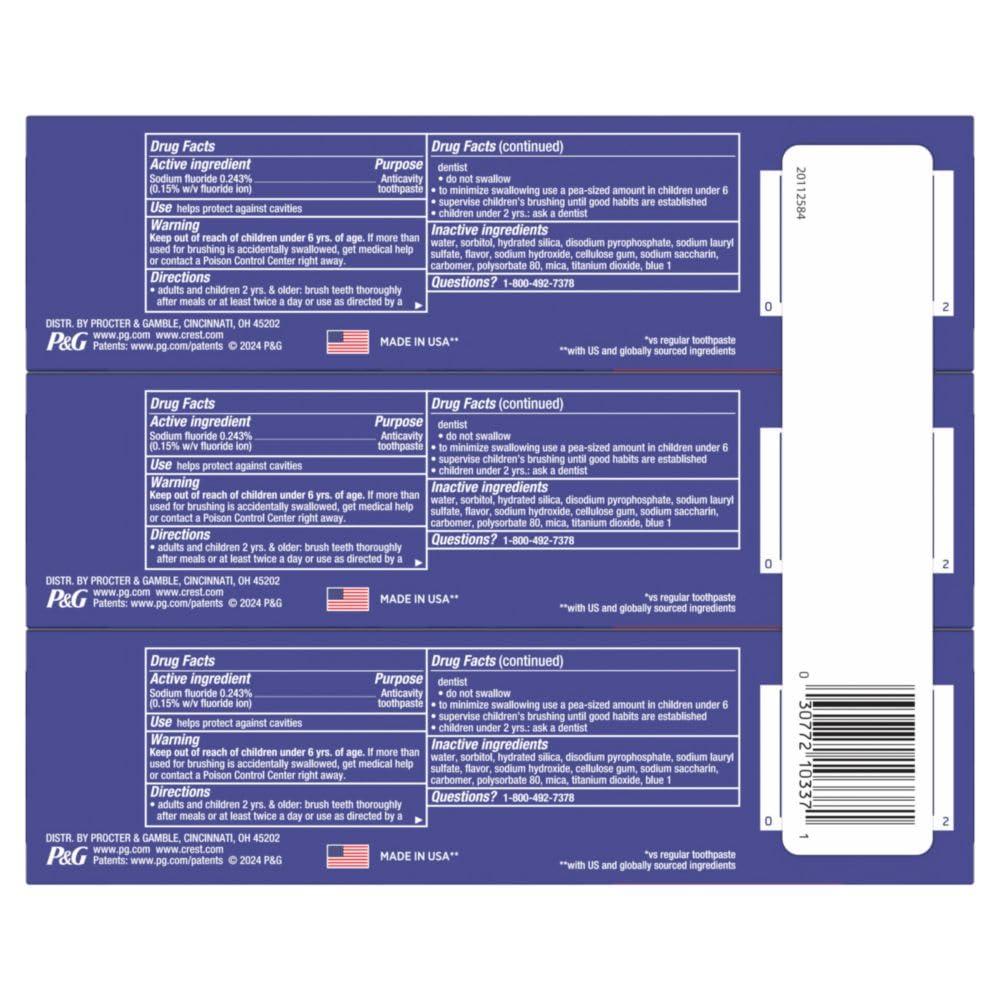 Crest Crest 3D White Advanced Teeth Whitening Toothpaste, Crest 3D White Brilliance Toothpaste, Radiant Mint, 3.3 oz, Pack of 3