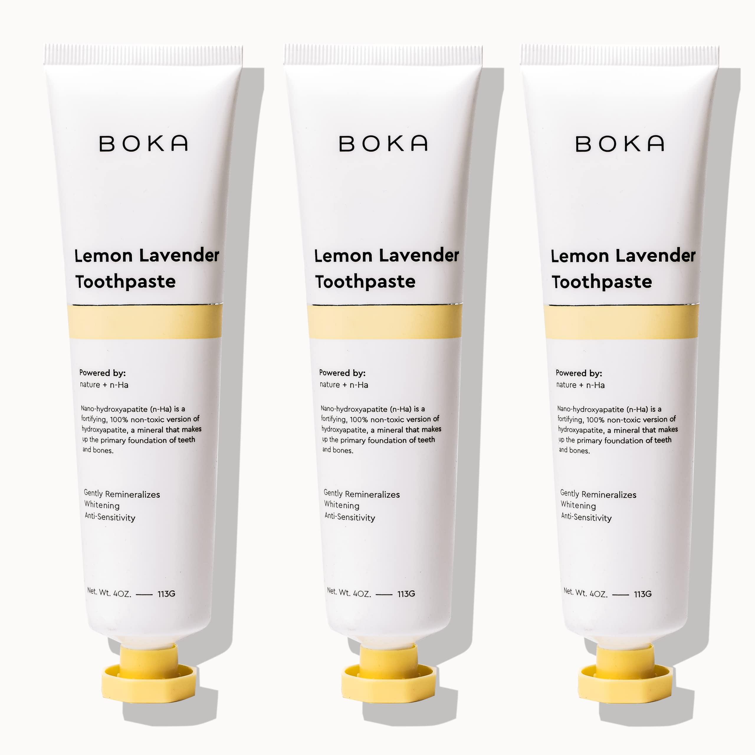 Boka Boka Fluoride Free Toothpaste Nano Hydroxyapatite, Helps Remineralize, Appropriate for Sensitive Teeth, Whitening - Lemon Lavender Flavor, 4oz 3Pk - US Manufactured