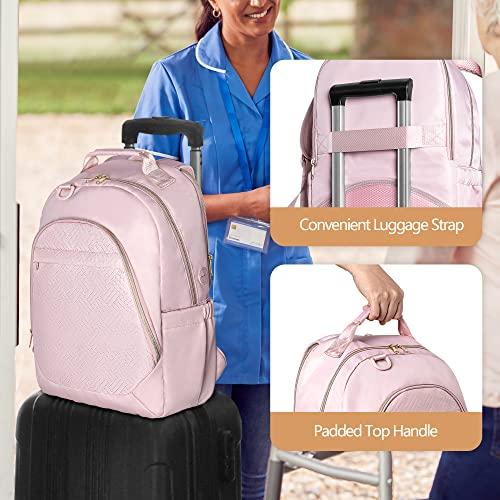 Fasrom Fasrom Nurse Bag Backpack for Work Women with USB Charging Hole, Home Health Clinical Bag with Laptop Compartment for Nursing Staff, Medical Assistants, Pink (Empty Bag Only)