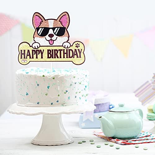 LHCING Corgi Happy Birthday Cake Topper - Puppy Corgi Welsh Birthday Party Cake Supplies - Happy Dog Gotcha Day - Let\'s Pawty Dog Birthday Decoration