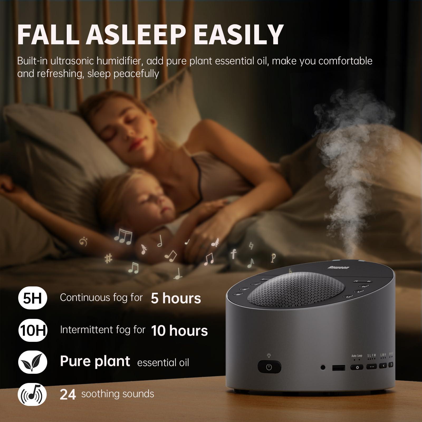 ANWOON Sleep Machine Upgraded by White Noise Sound Machine, Schumann Wave, Aromatherapy Machine, Smart Lights Ideal 4-in-1 Therapy System for Sleep, Relaxation at Home, Office, for Baby, Kids, and Adults.