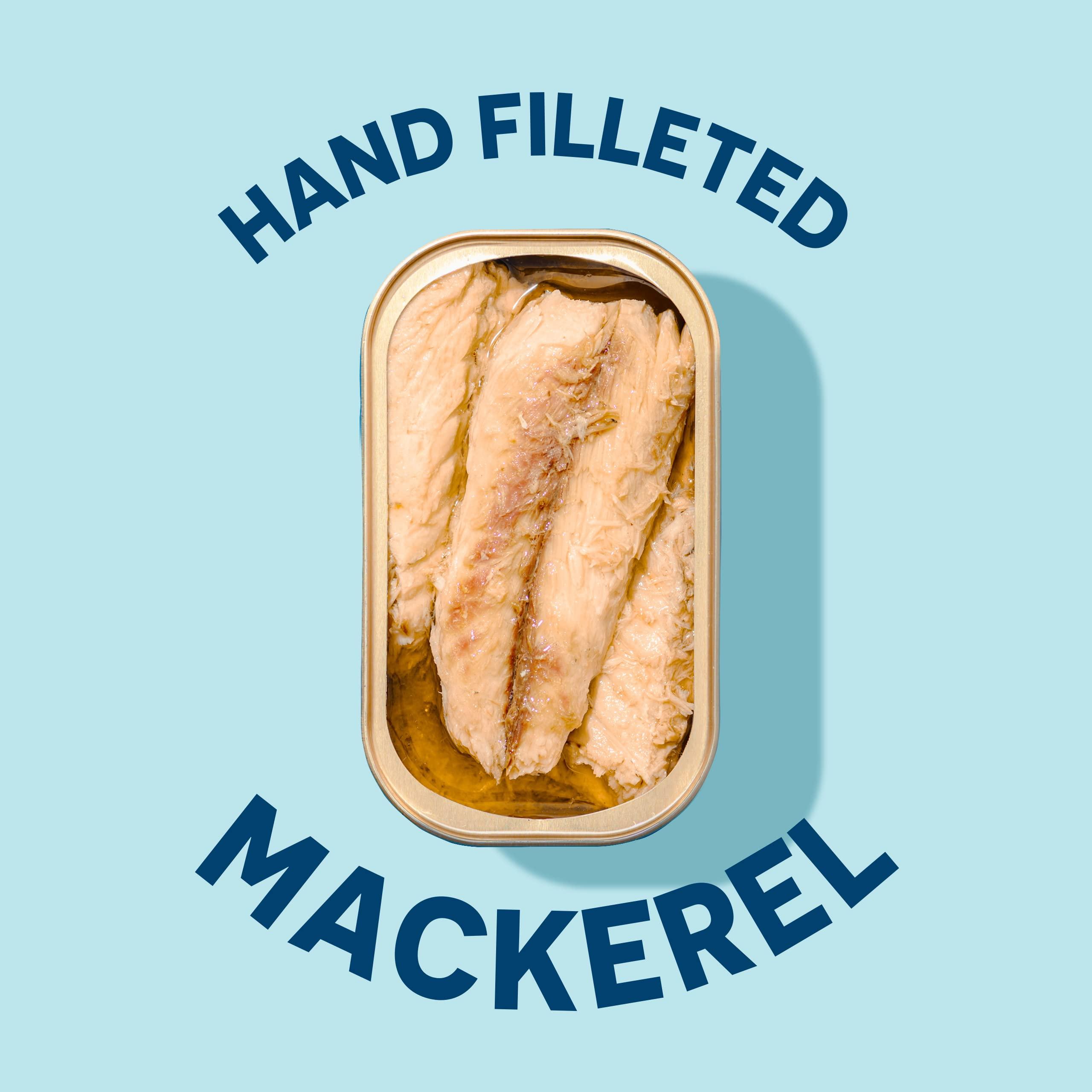 Wild Planet Wild Planet Skinless Boneless Mackerel Fillets in Organic Extra Virgin Olive Oil, Tinned Fish, Sustainably Caught, Non-GMO, Kosher, Gluten Free, Keto and Paleo, 4.4 Ounce Single Unit