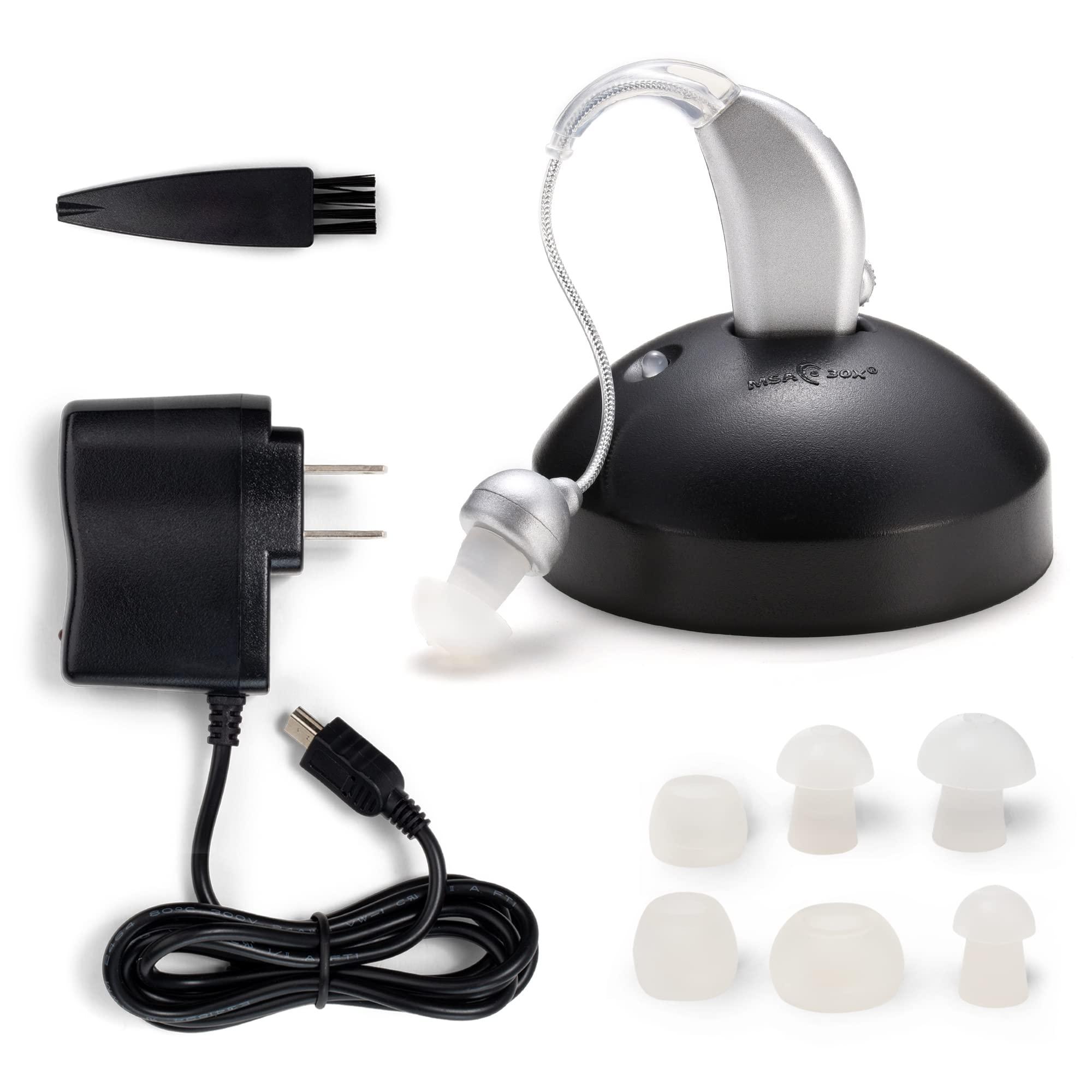 MSA 30X MSA PRO Sound Amplifier, Amplifies Sound by 30 Times, Alternative to Hearing Aids for Seniors, Up to 20 Hours Continuous Use, Lightweight, Nearly Invisible, Adjustable Volume, Fast Charging, Silver, 1ct