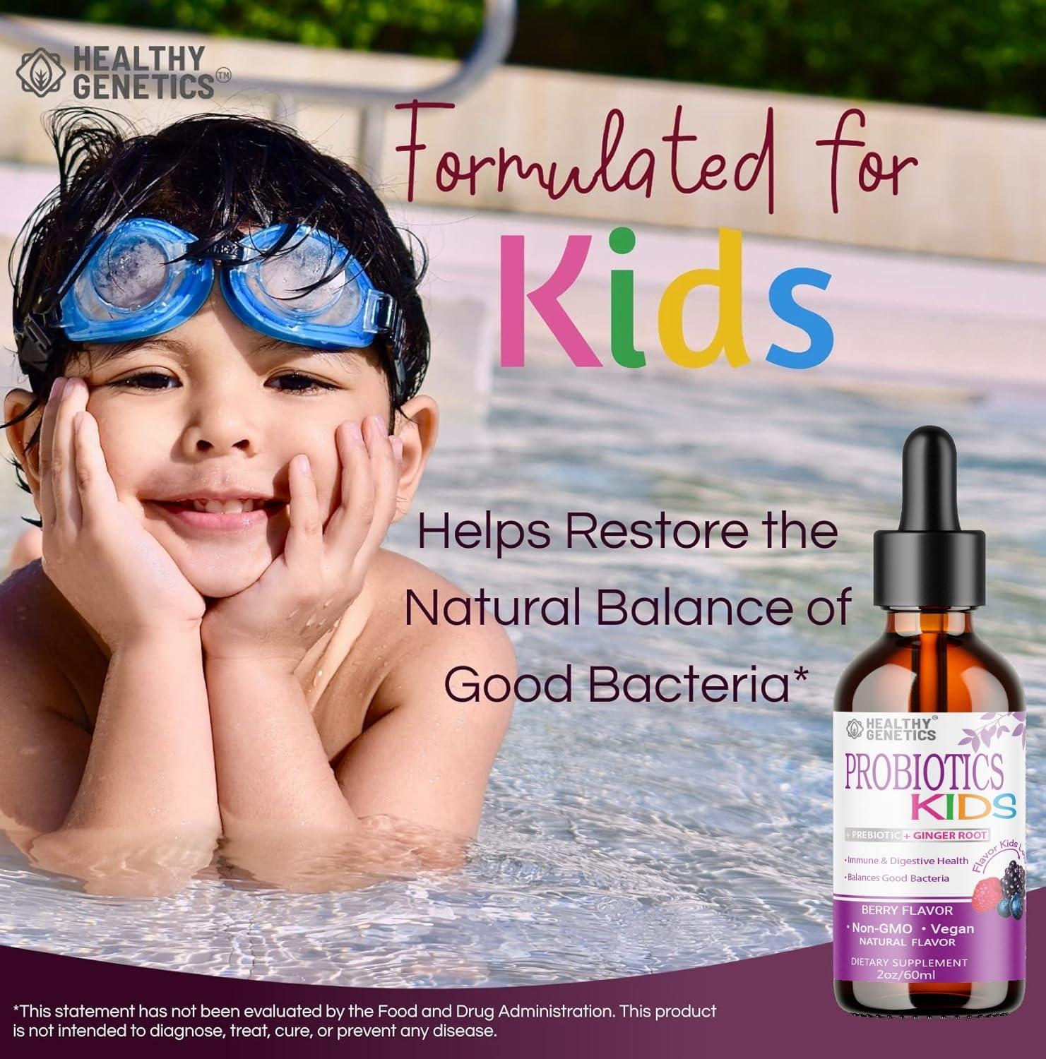 Healthy Genetics Healthy Genetics Liquid Probiotics for Kids & Toddlers | + Prebiotic + Ginger Root | Acidophilus Probiotic | Dairy Free | Vegan | Non-GMO | Gluten Free | 30-60 Servings