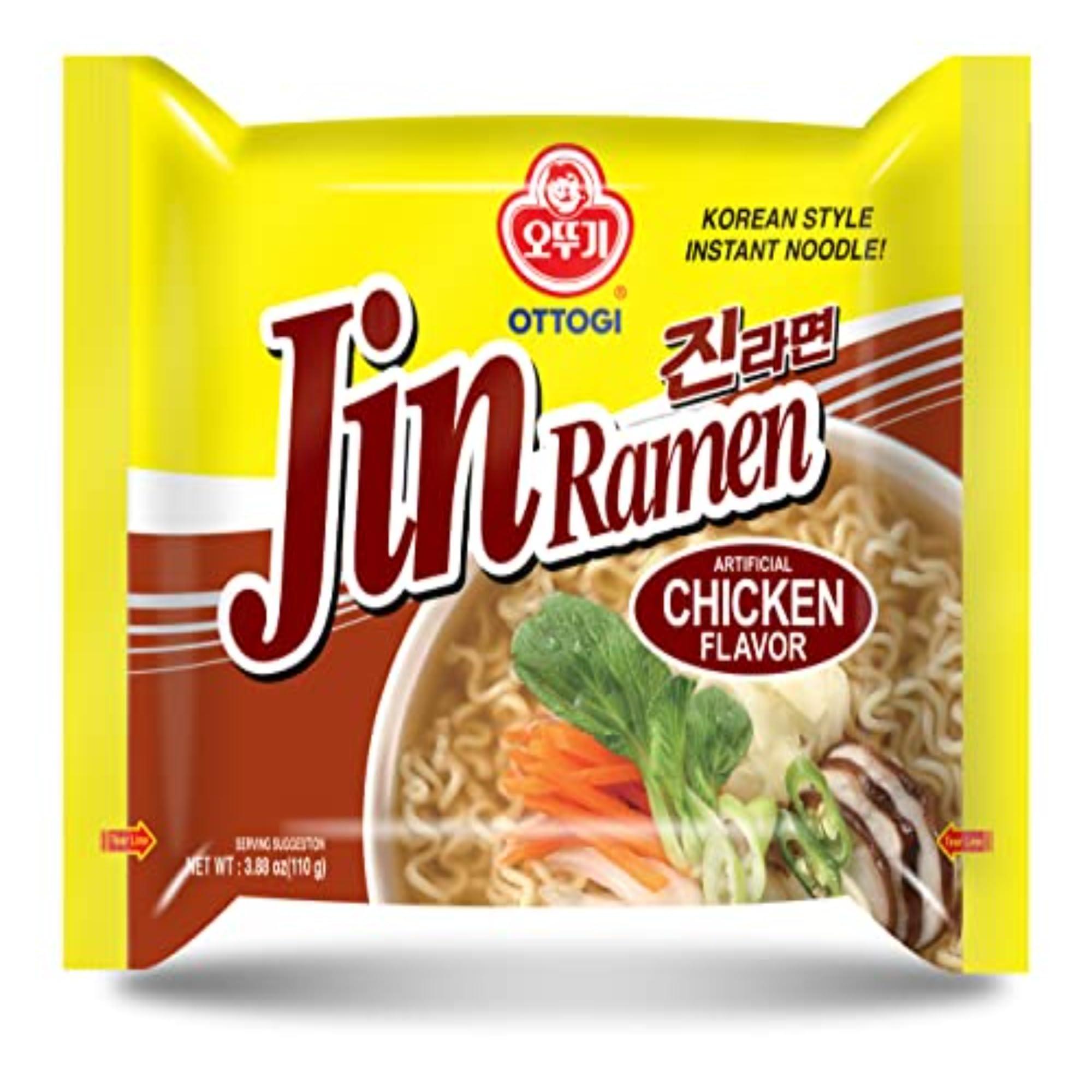 Ottogi OTTOGI Jin Ramen Chicken Flavor - Korean Style Instant Noodle, Flavorful Tasting Soup and noodles, Traditional Instant Ramen Noodles 3.88oz x 4 Pack