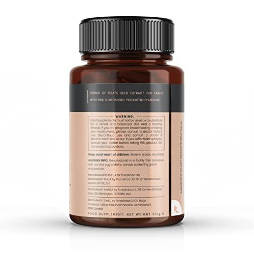pureclinica pureclinica Grape Seed Extract 300mg x 180 Tablets - 90% Oligomeric Proanthocyanidins. 300% Stronger Than Regular Grape Seed.