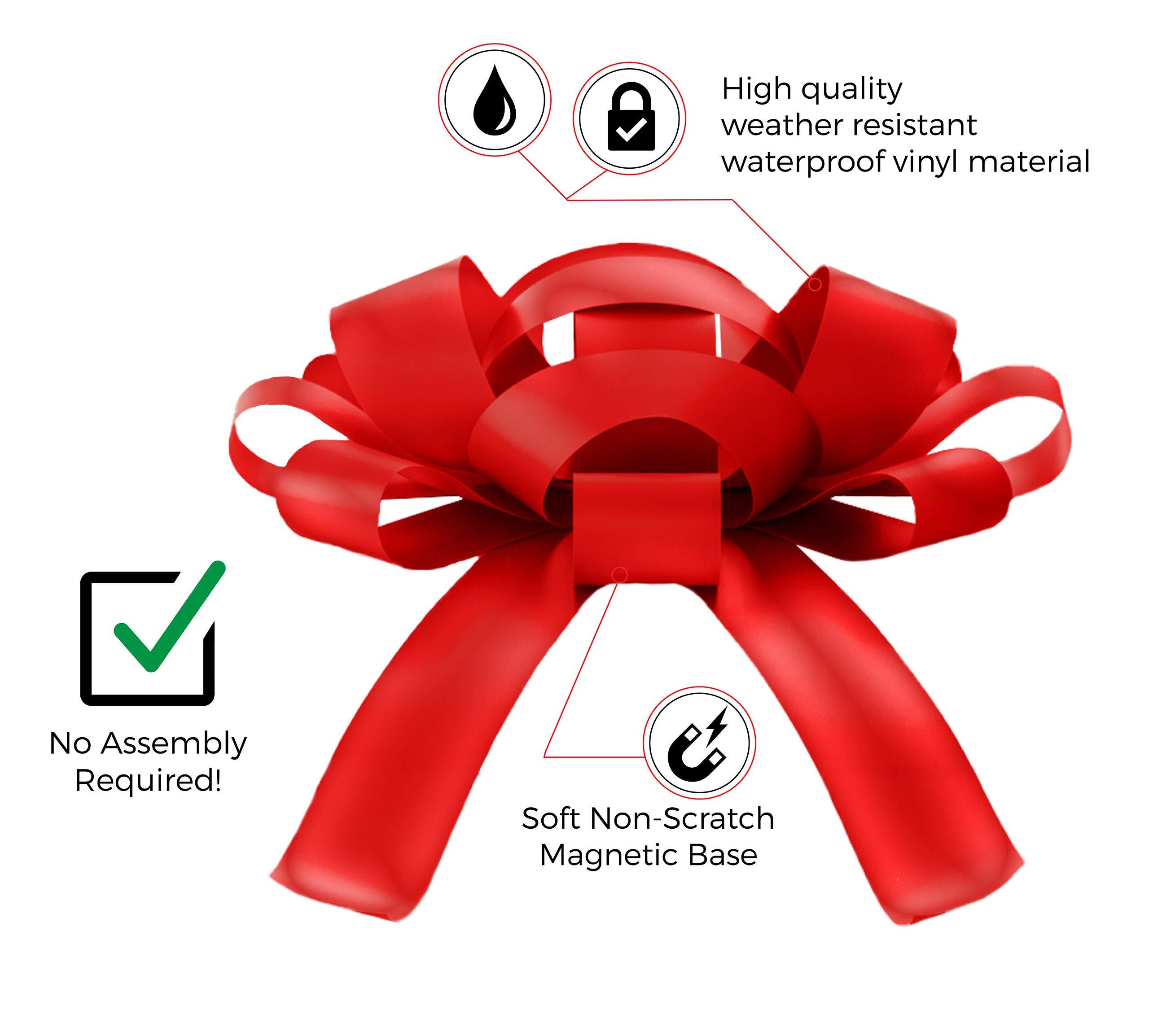 CarBowz CarBowz Big Valentines Day Car Bow, Giant Bow, Non Scratch Magnet, Weather Resistant Vinyl, Fully Assembled (Red)