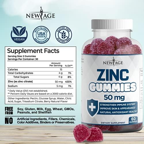 NEW AGE Zinc Gummies - 2 Pack - 50mg High Immune Booster Zinc Supplement, Immune Defense, Powerful Natural Antioxidant, Non-GMO - by New Age (Zinc/Vitamin C)