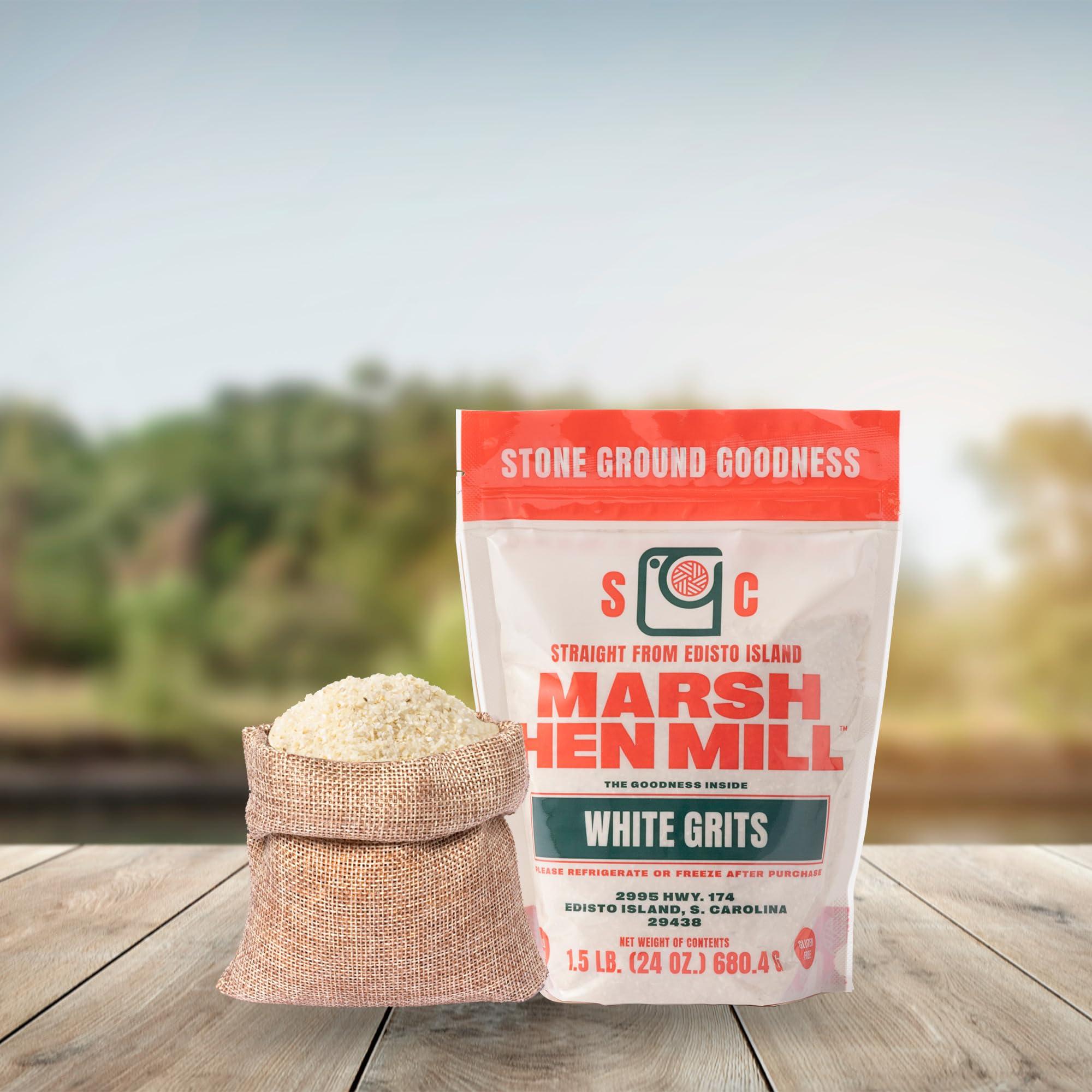 Marsh Hen Mill Marsh Hen Mill White Grits Stone Ground Grits from Premium White Dent Corn | Gluten Free & Instant for Quick Meals Family Farm Grown on Wadmalaw Island Stone Ground Grits - 24 oz Pack
