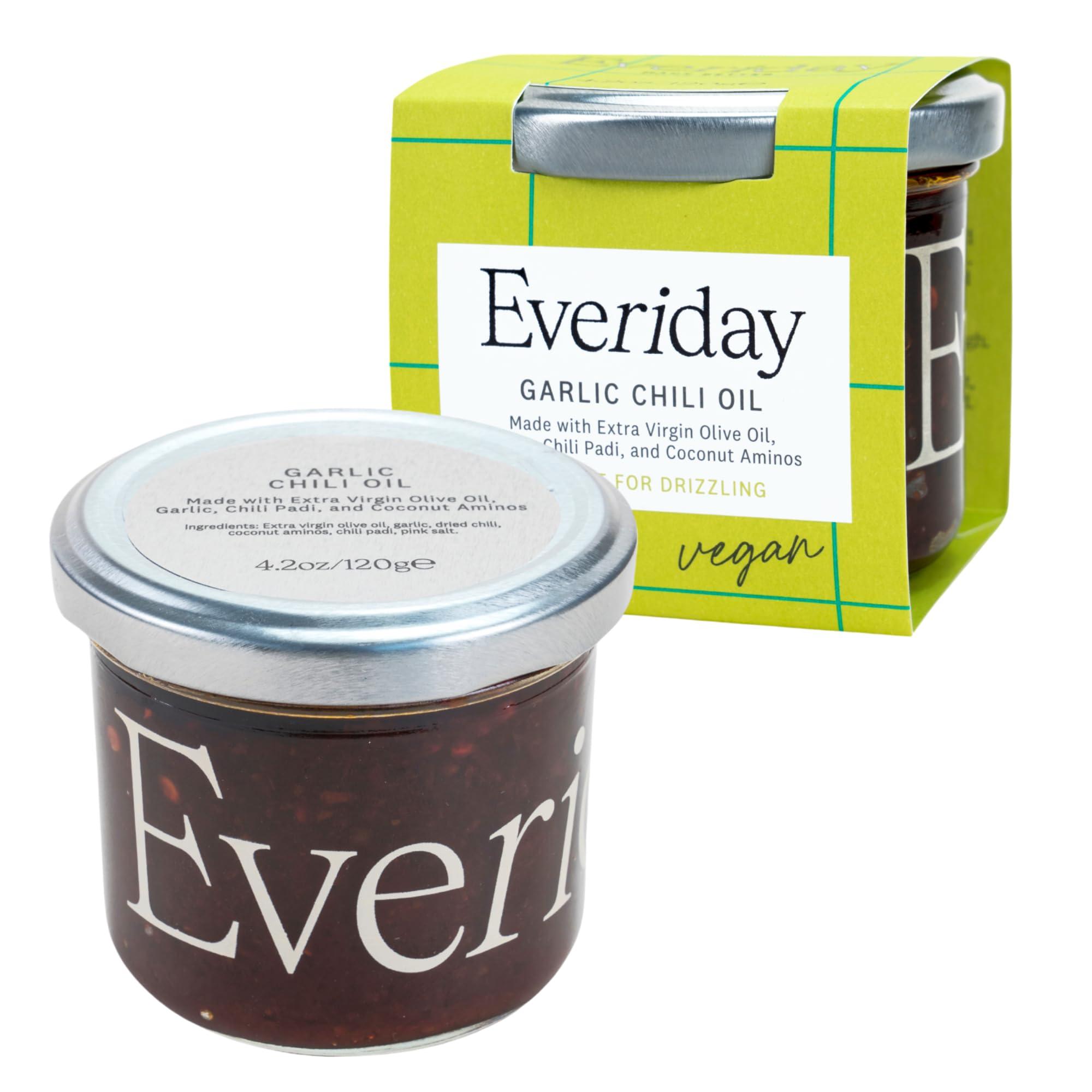 Everiday Foods EVERIDAY Garlic Chili Oil | Spicy Hot Sauce Alternative Made with Extra Virgin Olive Oil | All-Natural, Gluten-Free, Vegan, Keto, Whole30 Approved | Great for Dipping & Drizzling | 4.2 oz