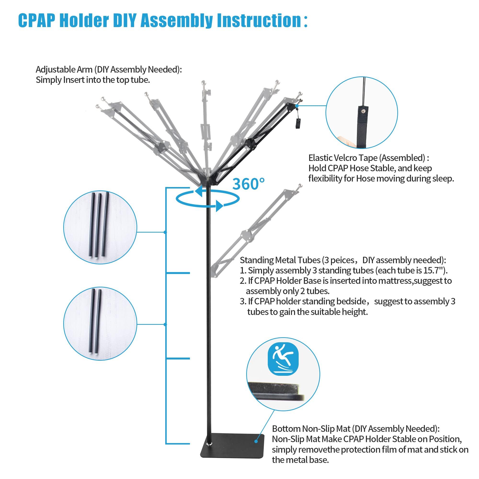 JAKIA CPAP Hose Tube Holder Lifter Clamp Clip Hook Support Bedside Storage Kit_Metal Structure Strong_5.6 ft Max High_Angle Height Adjustable_Prevent Hose Loose Tangle Air Leakage During Sleep
