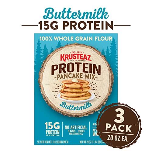 Krusteaz Krusteaz Protein Buttermilk Pancake and Waffle Mix, 15g Protein Per Serving, 20 oz Boxes (Pack of 3)