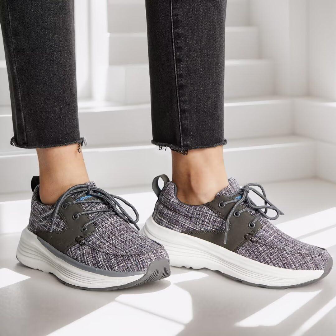 OrthoComfoot Women\'s Orthopedic Fashion Sneakers for Plantar Fasciitis: Vegan Ergonomic Walking Shoes for Foot and Heel Pain Relief, Breathable Casual Shoes for Neuropathy Gray Size 8.5