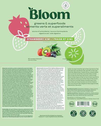 Bloom Nutrition Bloom Nutrition Superfood Greens Powder, Digestive Enzymes with Probiotics and Prebiotics, Gut Health, Bloating Relief for Women, Chlorella, Green Juice Mix w Beet Root Powder, 60 SVG, Strawberry Kiwi