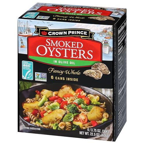 Crown Prince Crown Prince Smoked Oysters in Olive Oil, 3.75 Ounce Cans (Pack of 6)