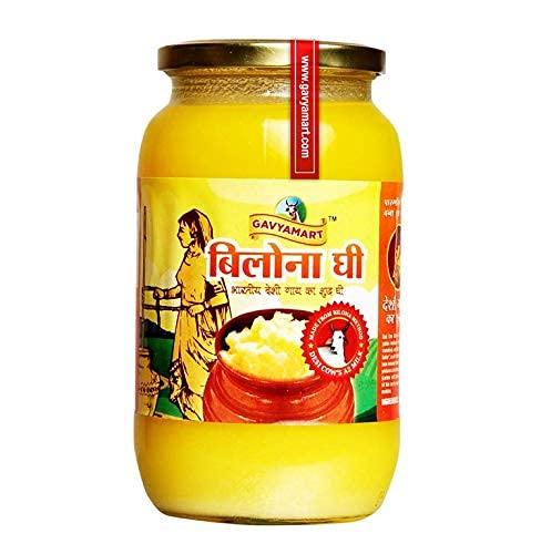 GAVYAMART Gavyamart Ghee in Pantry 100% Pure Kankrej A2 Cow Desi Ghee Non GMO - Made Using Traditional Bilona Method Ghee 1 Litre - Glass Ghee jar Pack - A2 Ghee Cow Organic 1000ml