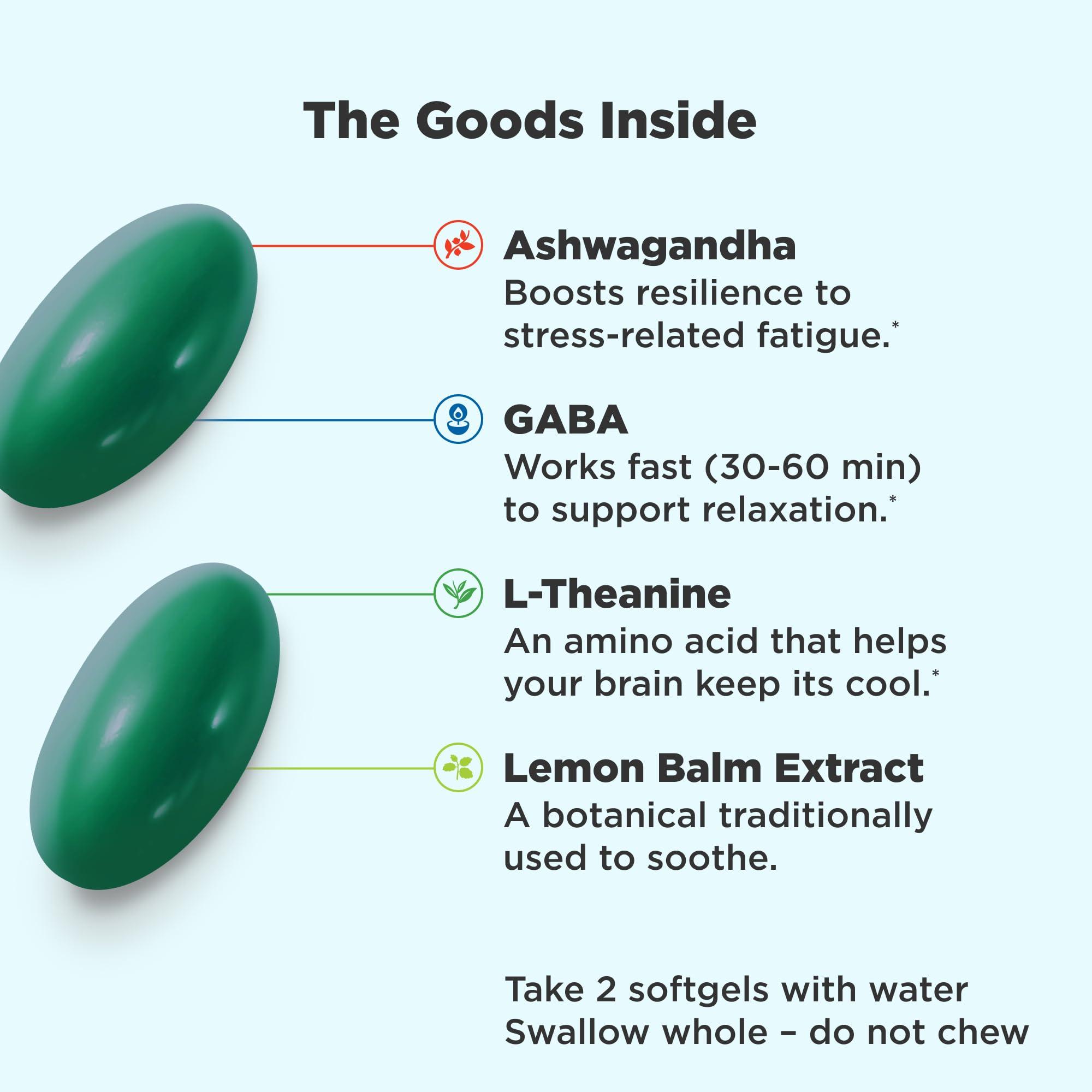 OLLY OLLY Ultra Strength Goodbye Stress Softgels, GABA, Ashwagandha, L-Theanine and Lemon Balm & Ultra Strength Brain Softgels, Nootropic, Supports Healthy Brain Function, Memory