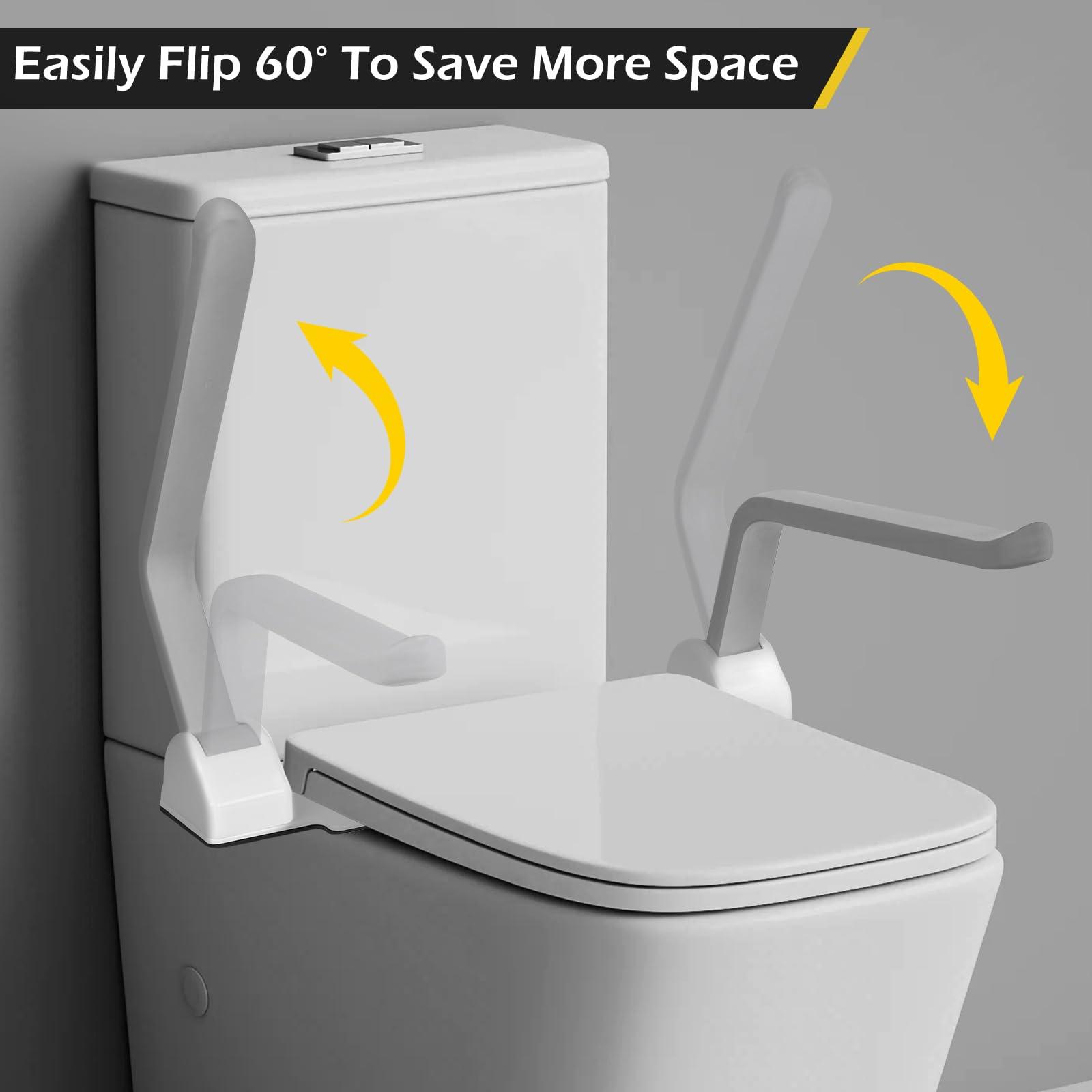 Dyna-Living Dyna-Living Toilet Safety Rails 480lbs Load-Bearing Toilet Safety Frame with Flip Up Non-Slip Aluminum Alloy Armrest Toilet Assist Devices for Seniors Toilet Support Bars for Elderly Toilet Seat Rails