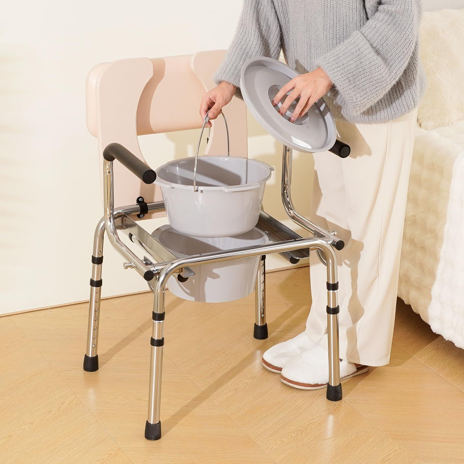 VEVOR VEVOR Commode Chair, Bedside Commode with Padded Seat, Drop-Down Arms, 7-Level Adjustable Height, 5.8L Removable Bucket, Easy to Assemble, 350LBS Capacity, Portable Toilet for Adults Seniors