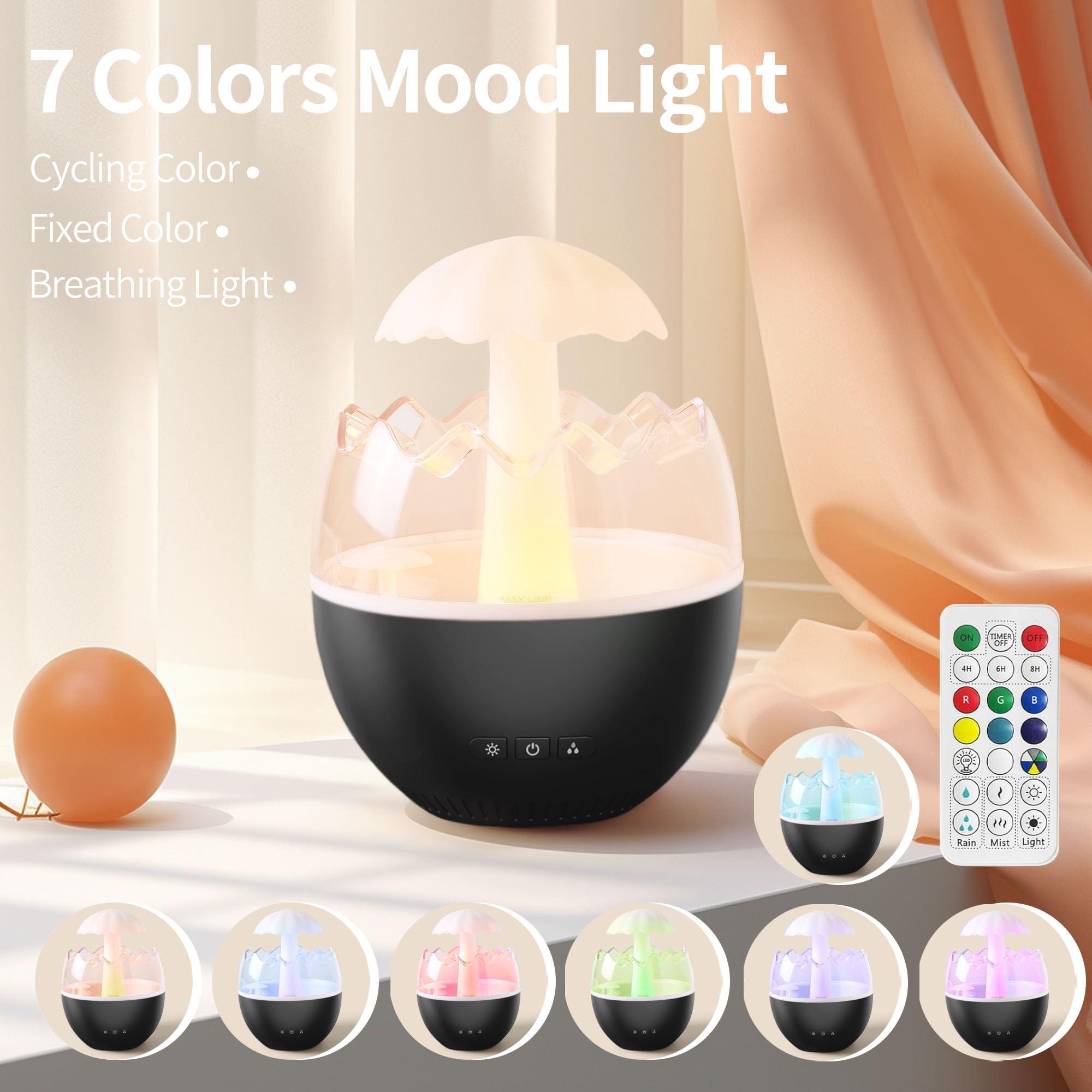 BINEDHEI Rain Cloud Humidifier Diffuser With 7 Colors Water Drip Humidifier with Remote Rain Sounds White Noise Humidifier Air Humidifiers Waterfall Lamp Humidifier for Bedroom Office (Black)
