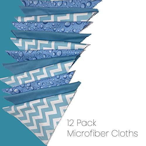Optigear Optigear Microfiber Lens Cleaning Cloth Kit | 12 Pack | 3 Styles | Chevron | Rain Drop | Blue