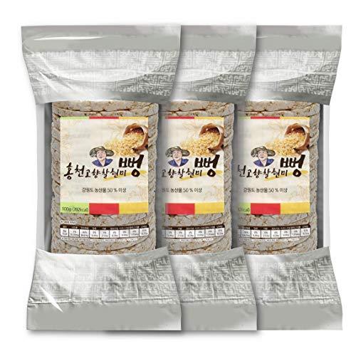 LENITH LENITH Hongchun Korean Traditional Popped Brown Rice Cakes Cracker 84g (2.96 oz) / Chip / Korean Snack / No Additives (3 Packs)