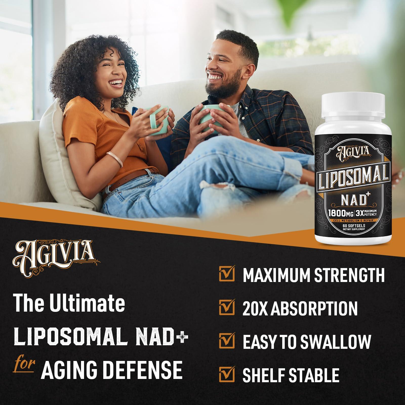 AGLVIA 1800 MG Liposomal NAD Supplement, NAD+ Supplement Similar to Nicotinamide Riboside, 98% Pure NAD Plus Supplement for Energy Booster & Cellular Repair for Men & Women, Non-GMO, 60 Softgels