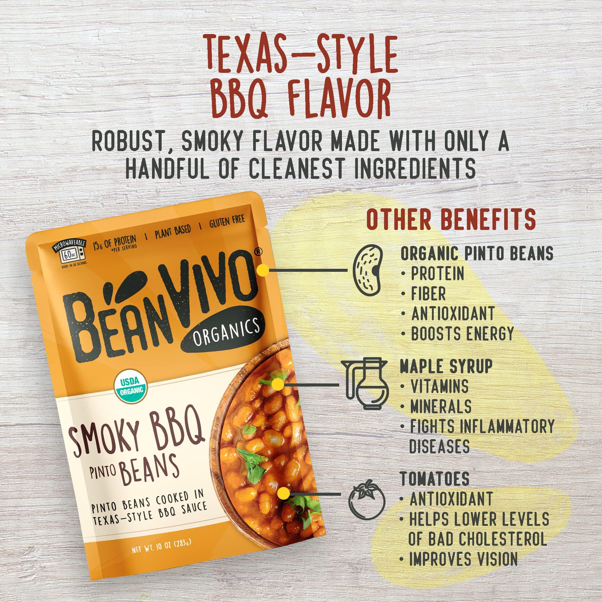 BeanVivo BeanVIVO (Pack of 6) Organics Plant based Protein BBQ Pinto Beans - Good Source of Fiber - Nutritious & Microwave Meals - Gluten-Free Plant Food - 10 oz