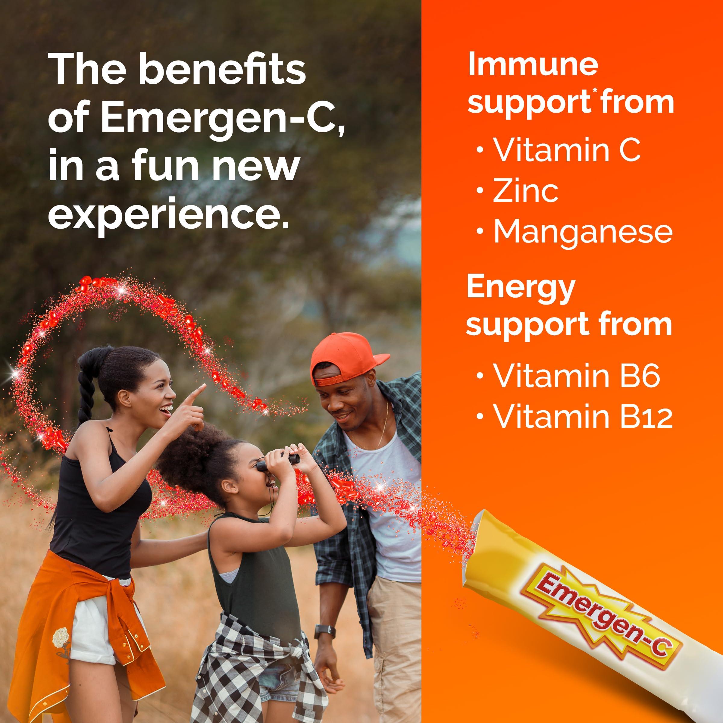 Emergen-C Emergen-C Kidz Crystals, Stocking Stuffer, On-the-Go Emergen-C Immune Support Supplement with Vitamin C, B Vitamins, Zinc and Manganese, Sparkly Strawberry - 56 Stick Packs