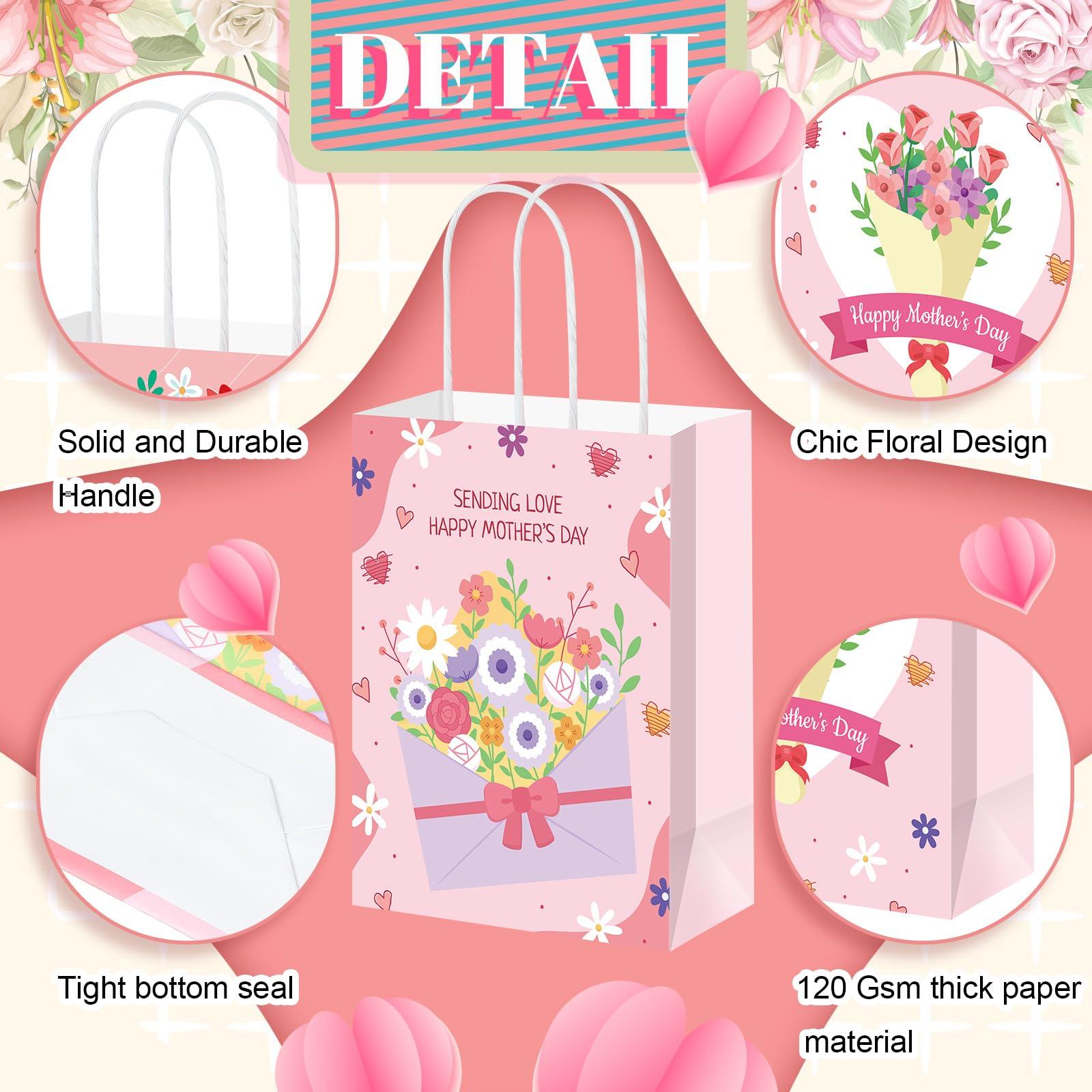 Silkfly Silkfly 48 Pieces Mother Day Gift Bags Bulk Floral Gift Bags with Handle Happy Mother Day Party Favor Bags Flower Treat Bags Love You Mom Goodie Bags for Mother Day Party Decorations Supplies