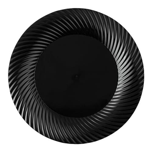 Restaurantware Restaurantware Moderna 7 Inch Premium Disposable Plates 40 Round Plastic Plates For Parties - Wave Pattern Heavy-duty Black Plastic Dinner Plates For Warm And Cold Foods Ideal For Cafes