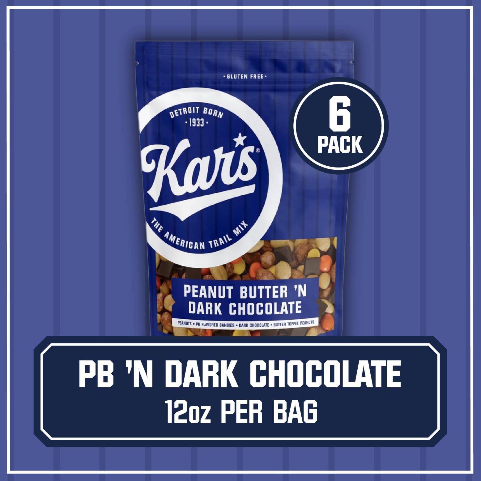 Kar's Kar's Nuts Peanut Butter 'N Dark Chocolate Trail Mix Snacks - Roasted Peanuts, Peanut Butter Candies, Dark Chocolate & Butter Toffee Peanuts, 12 oz Resealable Pouch (Pack of 6)