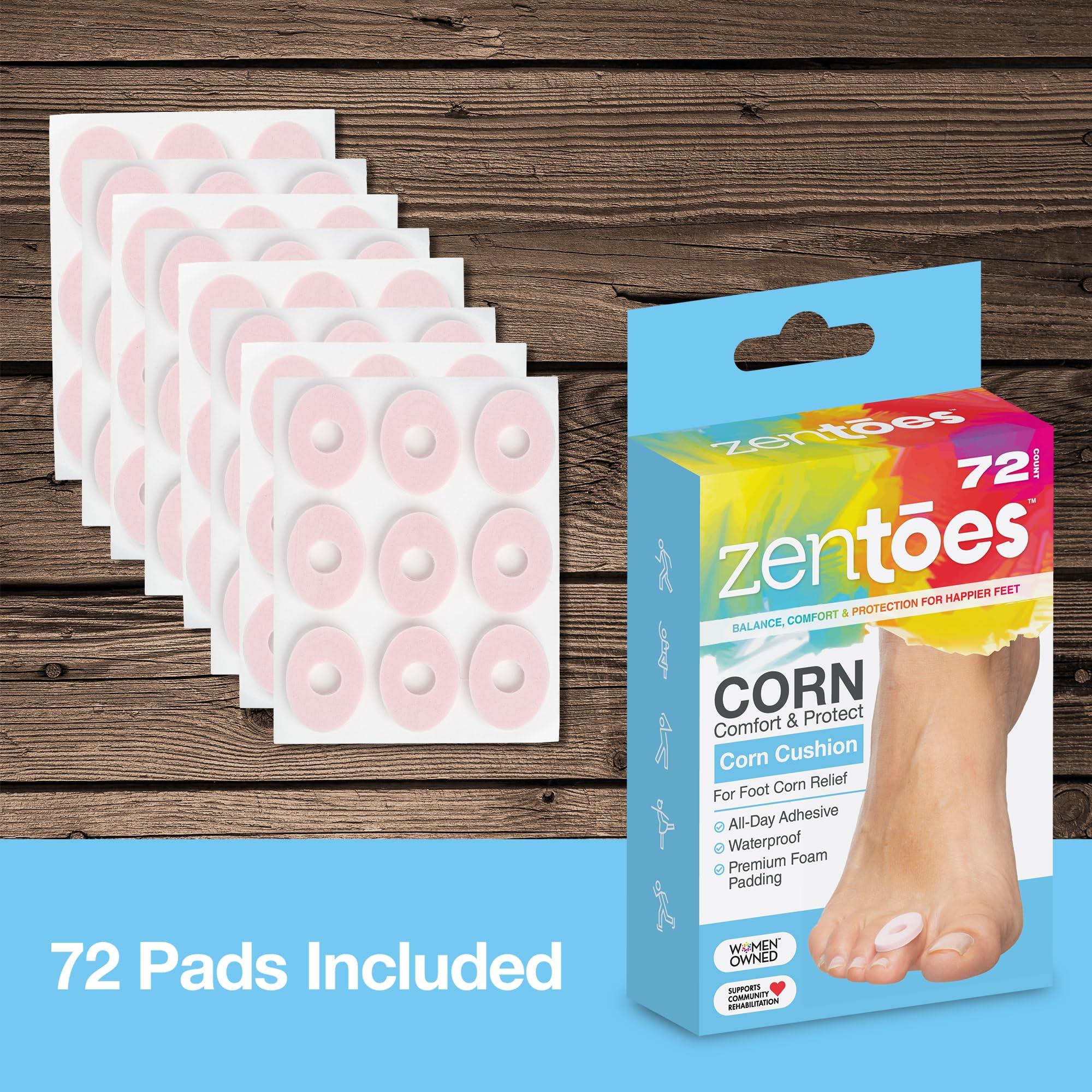 ZenToes ZenToes Corn Cushions for Toes and Feet, Protect Sore Spots with Foam Padding, Reduce Pain, Pressure and Friction from Shoes, Long Lasting Water-Resistant Self-Stick Adhesive Pads (72 Count)