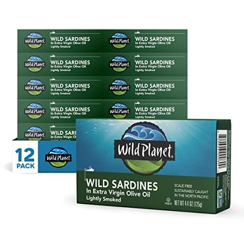 Wild Planet Wild Planet Wild Sardines in Extra Virgin Olive Oil, Lightly Smoked, Tinned Fish, Sustainably Caught, Non-GMO, Kosher, Gluten Free, 4.4. Ounce (Pack of 12)