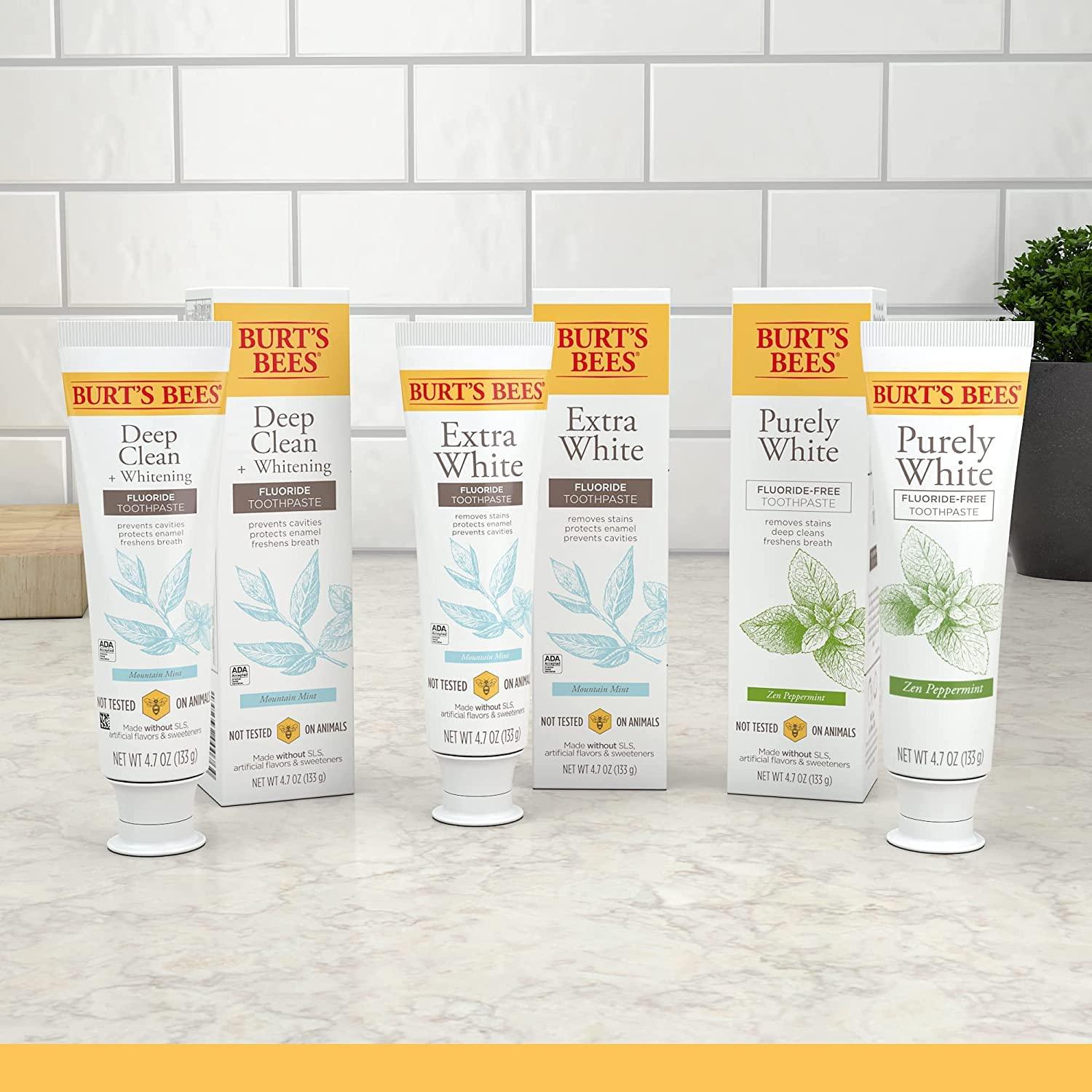 Burt's Bees Burt’s Bees Toothpaste, Natural Flavor, Fluoride-Free, Purely White, Zen Peppermint, 4.7 oz, Pack of 3