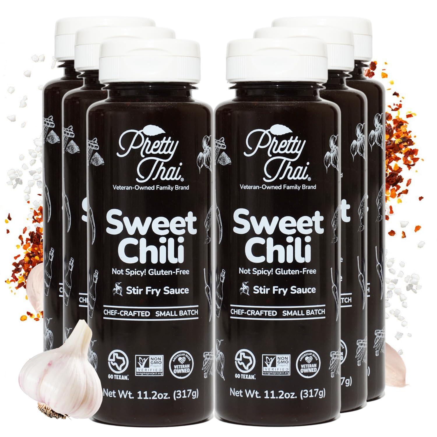 Pretty Thai Pretty Thai Sweet Chili Sauce, Gluten Free Certified Non-GMO Authentic Vegan Stir Fry, BBQ Condiment, Dipping Sauce, Rice Seasoning, 100% Natural (Pack of 6)