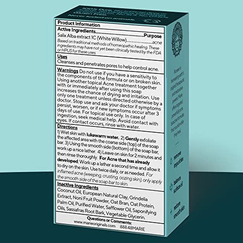 MARIE'S ORIGINAL Marie Originals Acne Bar Soap Cleanser for Face and Body | Acne Treatment with Bentonite Clay, Organic Oat Bran, Noni Fruit Powder, White Willow | Natural Body Wash for Pimples and Scars (1 Pack)